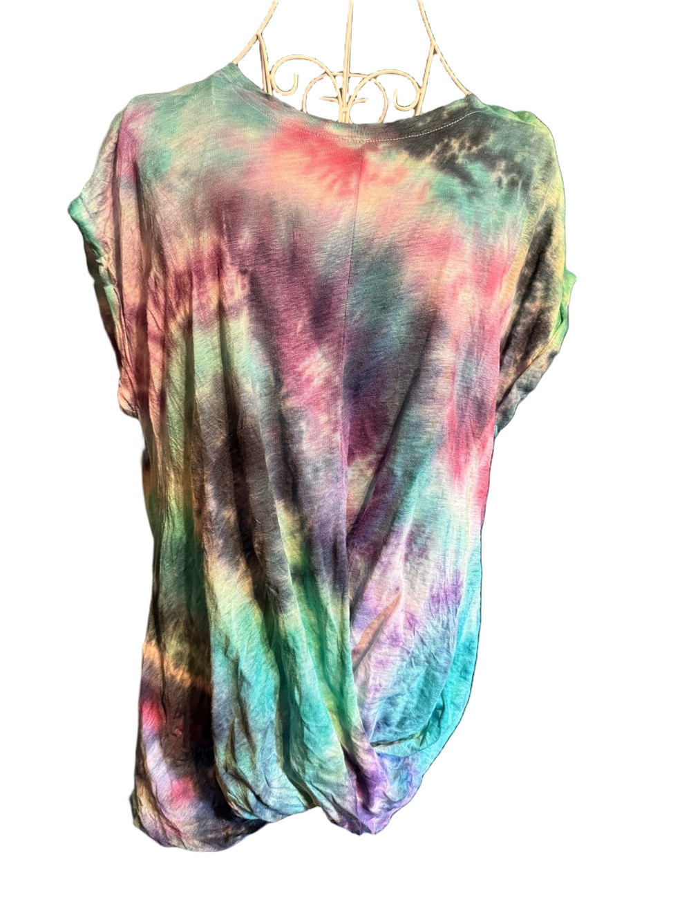 LOFT Short Sleeve Tie-Dye Top in Green, Blue, Purple, Pink